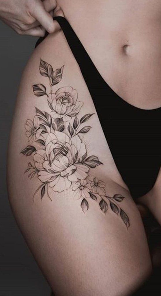 Delicate Vintage Rose Thigh Tattoo Ideas for Women ...